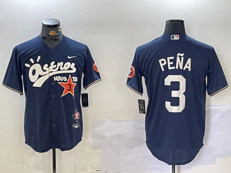 Men Houston Astros 3 Pena Blue Second generation joint name Nike 2024 MLB Jersey style 1